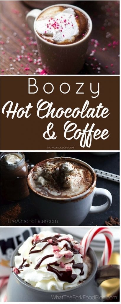 These Boozy Hot Chocolate and Coffee recipes will warm you up! Adding alcohol to hot cocoa and coffee is not new, but I'm sharing delicious ways to do it!