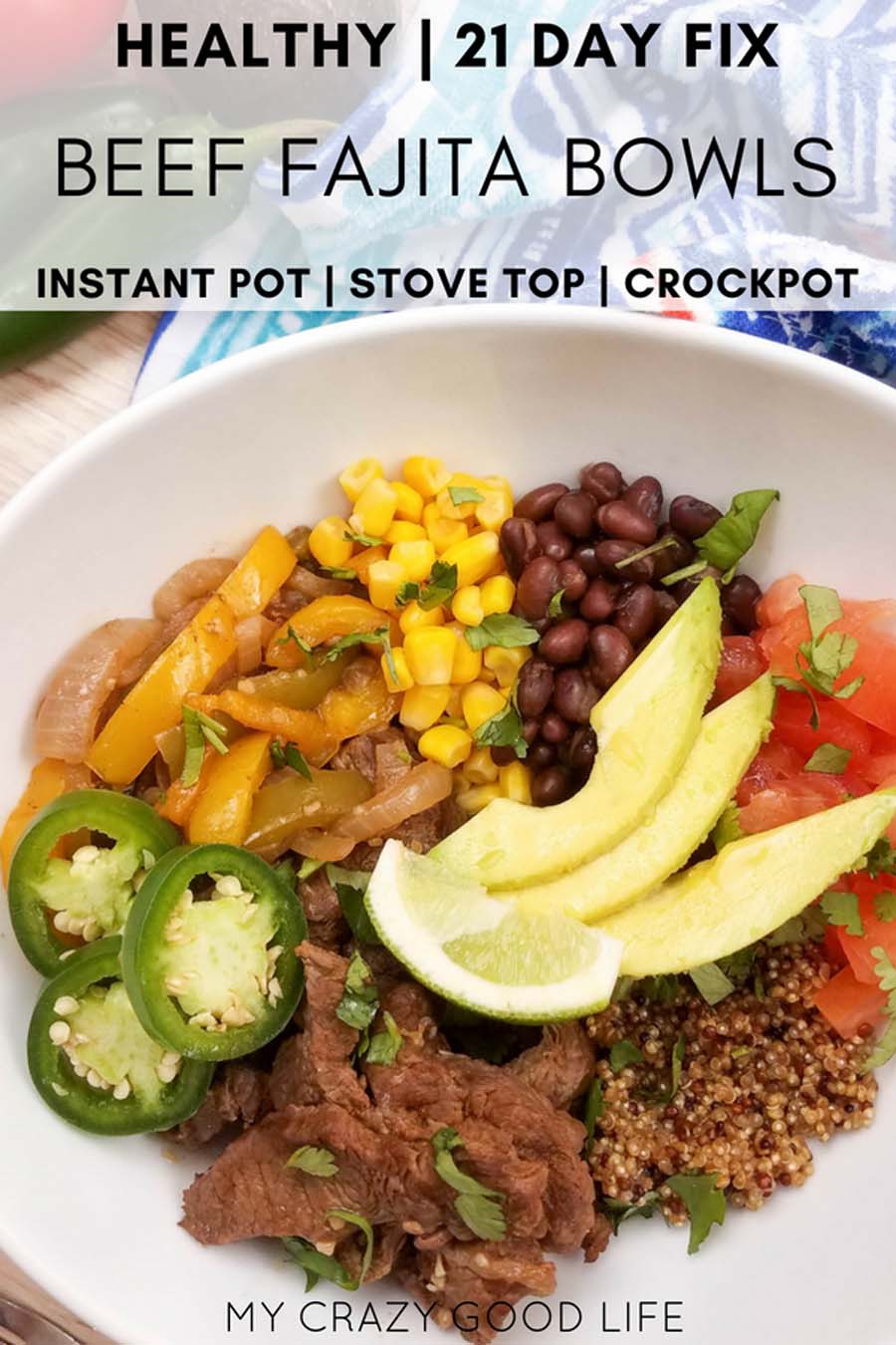 Beef fajita bowls are an easy way to eat a balanced and healthy meal. I love that I can make these in the crockpot, Instant Pot (or other pressure cooker), or on the stove! Quinoa Fajita Bowls | Healthy Fajita Bowls | Healthy Dinner Recipe | Healthy Instant Pot Recipe | 21 Day Fix Mexican Recipe | 21 Day Fix Dinner #21dayfix #beachbody #healthy #instantpot #easy #dinner