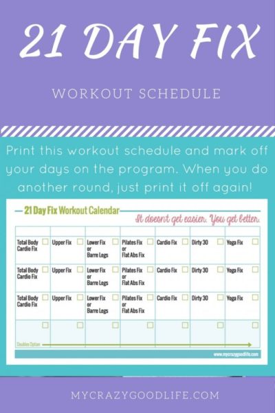 Printable 21 Day Fix Workout Calendar : My Crazy Good Life
