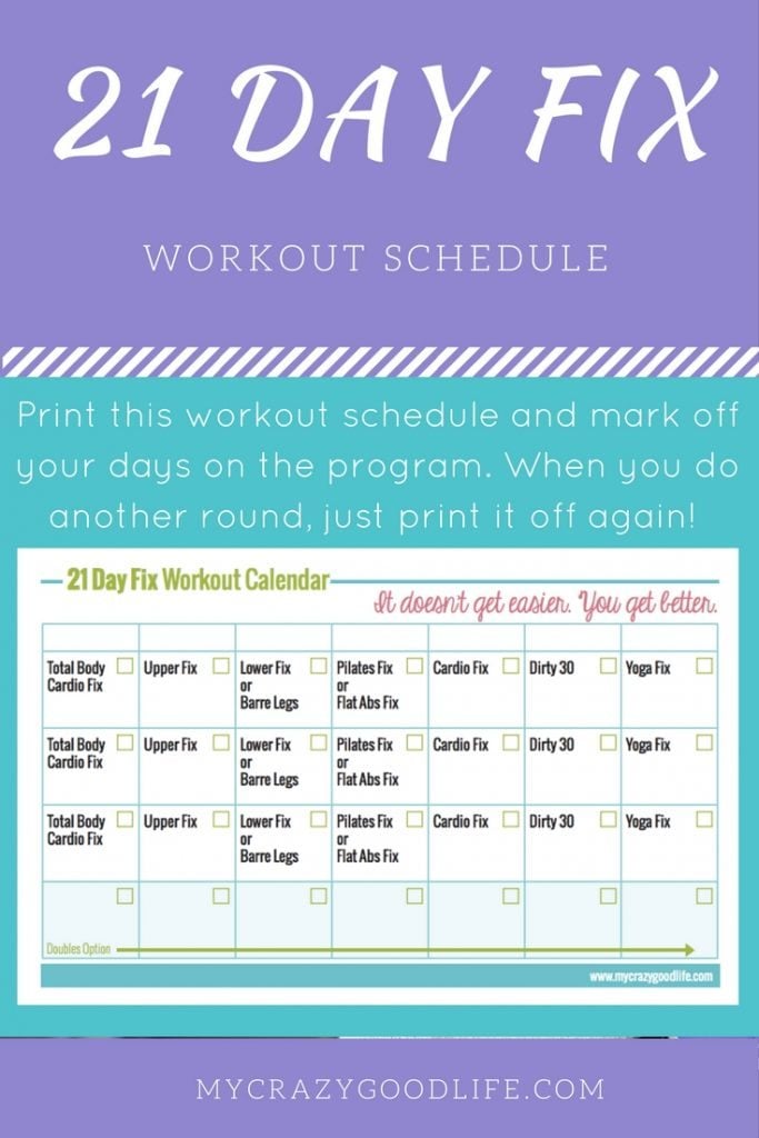 Printable 21 Day Fix Workout Calendar My Crazy Good Life