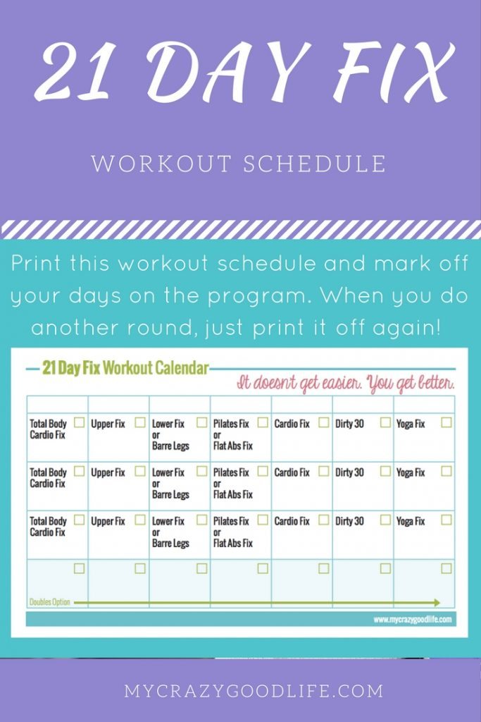 Printable 21 Day Fix Workout Calendar My Crazy Good Life