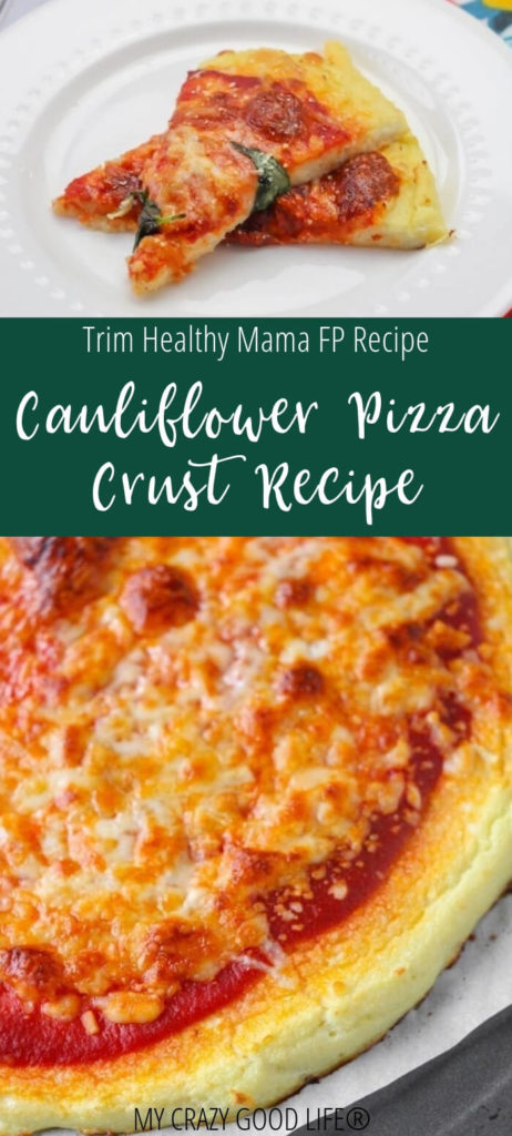 This is a great Trim Healthy Mama cauliflower pizza crust recipe. This is an FP recipe for THM. No substitutions necessary for this Trim Healthy Mama pizza! 
