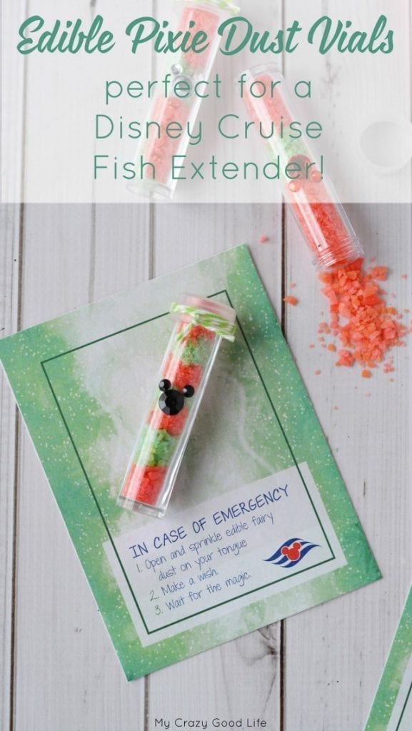 These DIY Fish Extenders are perfect for your next Disney Cruise! Vials full of edible pixie dust are perfect to give to little girls or families on a Disney Cruise.