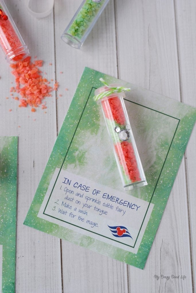 These DIY Fish Extenders are perfect for your next Disney Cruise! Vials full of edible pixie dust are perfect to give to little girls or families on a Disney Cruise.