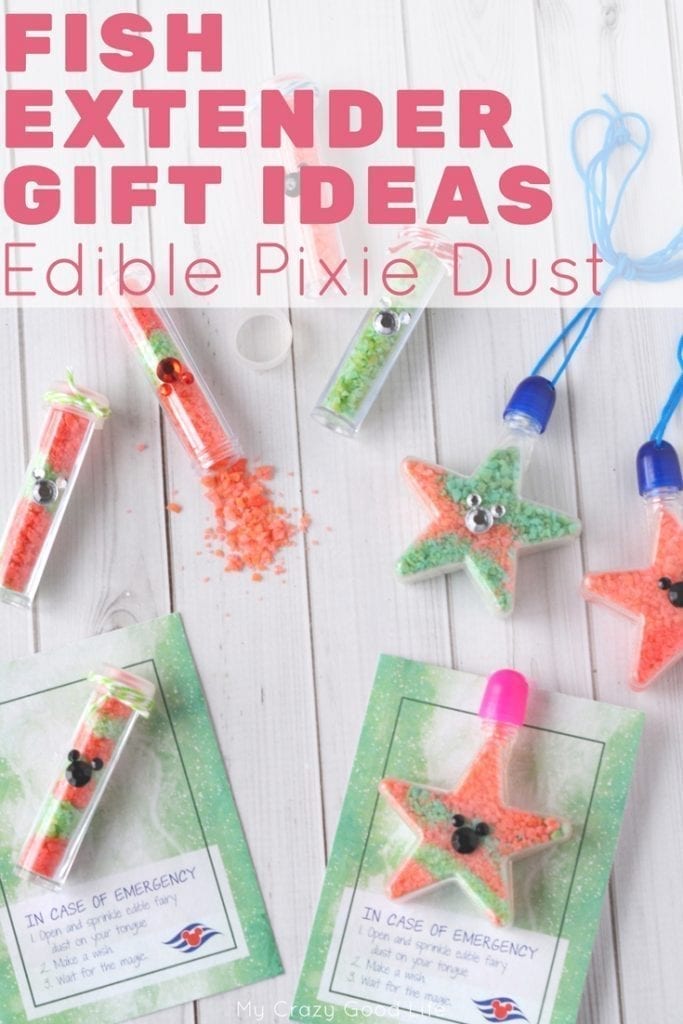 These edible pixie dust vial and necklace are adorable Fish Extender gifts for your Disney Cruise! They're easy to carry in your suitcase and fun for the kids to make!
