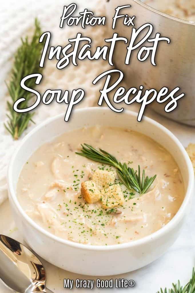 white bowl filled with cream of chicken soup and text for pinterest