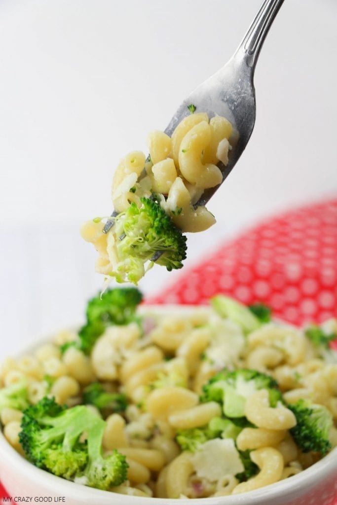 One of our favorite backyard barbecue recipes is this easy to make Parmesan Pasta Salad with Broccoli. It's perfect for bringing to a pot luck or baby shower!