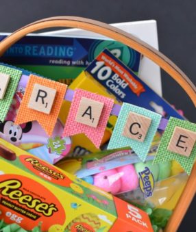 These adorable and customized Easter Baskets are the perfect Scrabble Tile Craft! They're an easy DIY Easter Basket that can be personalized several ways.