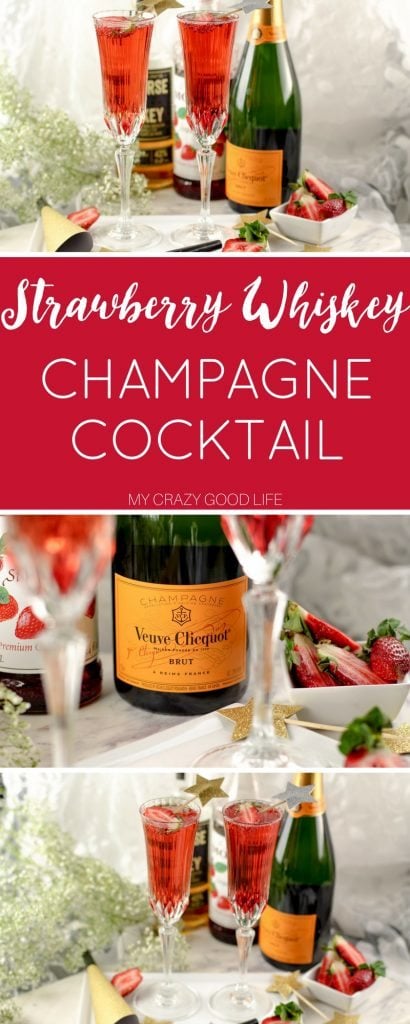 This Strawberry Whiskey Champagne Cocktail will impress your friends! Champagne cocktails are perfect happy hour drinks, as well as celebratory drinks! 