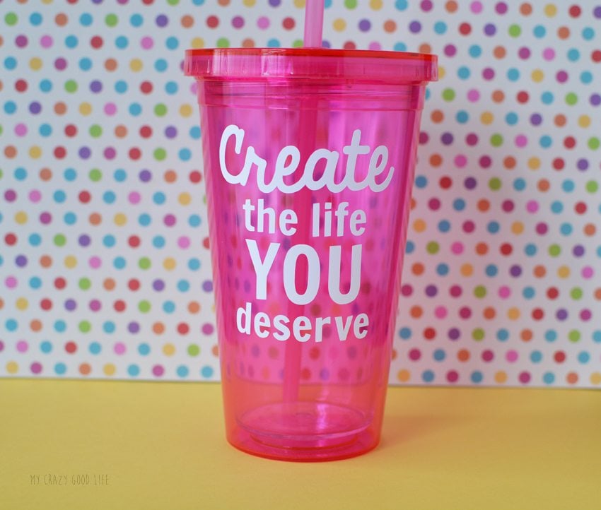 These DIY Vinyl Cups are adorable and versatile. They are a perfect vinyl craft idea to make with a cutting machine! Easily customize with your own sayings. 