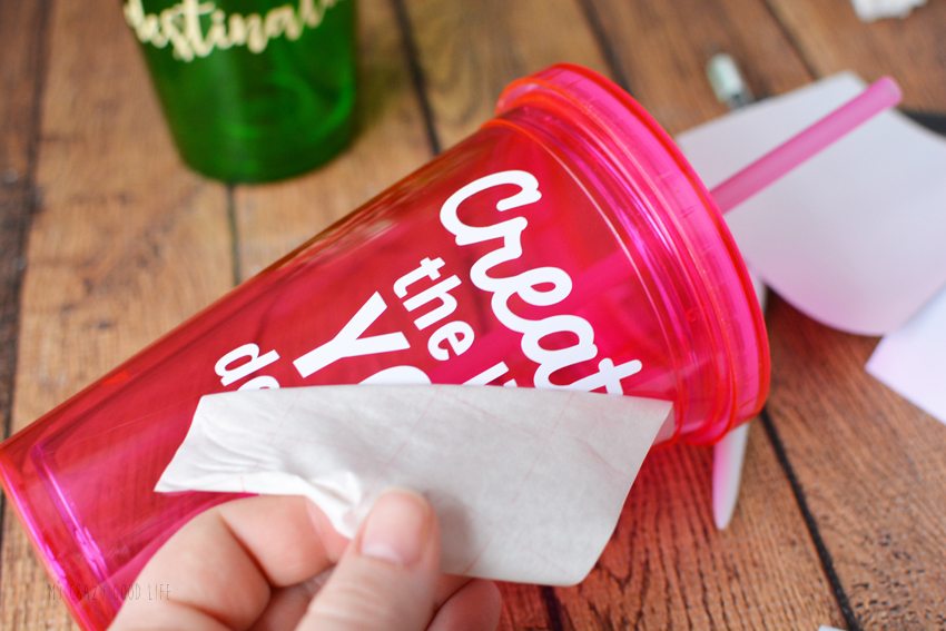 These DIY Vinyl Cups are adorable and versatile. They are a perfect vinyl craft idea to make with a cutting machine! Easily customize with your own sayings. 