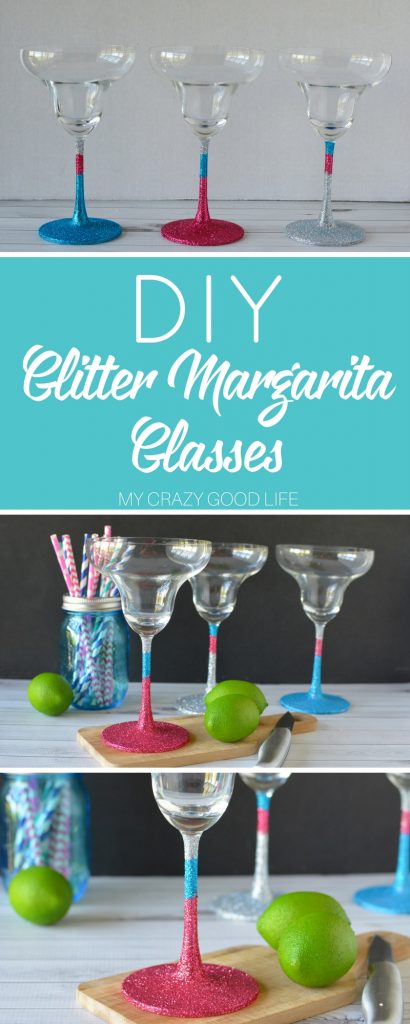 Making DIY glitter margarita glasses is an easy, fun, and useful project. You can keep them for yourself or add them to a gift basket! 