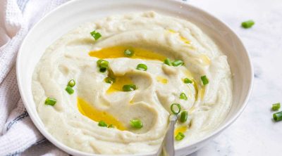 creamy instant pot mashed cauliflower in bowl