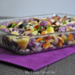 Healthy Weight Watchers Casserole on a purple napkin on top of a wooden table.