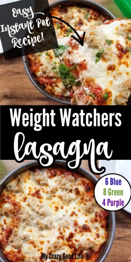 collage image with text for Pinterest showing ww lasagna