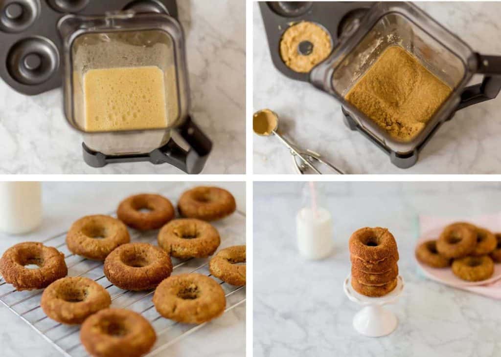 collage of images showing steps to make Healthy Donuts in a Blender
