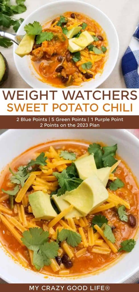 images and text of Weight Watchers Sweet Potato Chili for pinterest