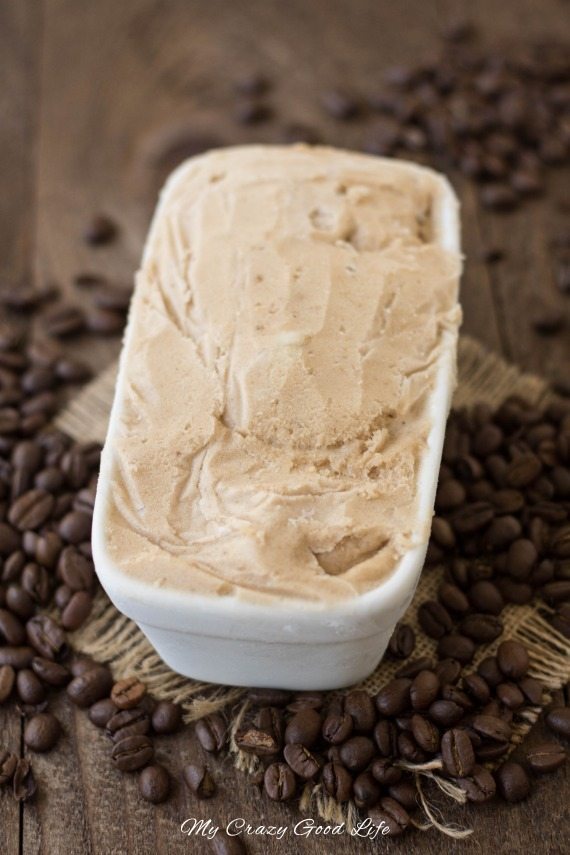 A finished dish of Weight Watchers Dairy Free Coffee Ice Cream. 