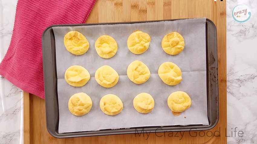 Cloud bread done baking ready for snacking.