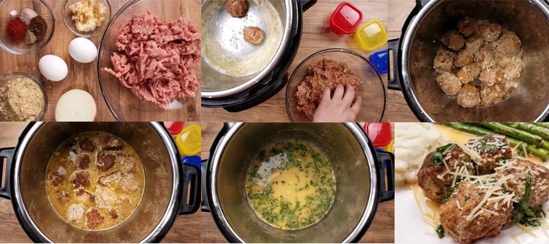 collage of pictures showing how to make weight watchers swedish meatballs