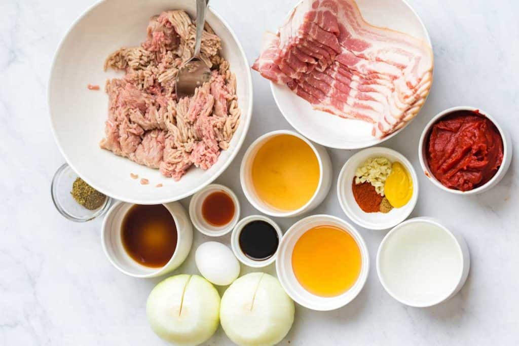 ingredients needed to make Bacon Wrapped BBQ Meatloaf Bombs