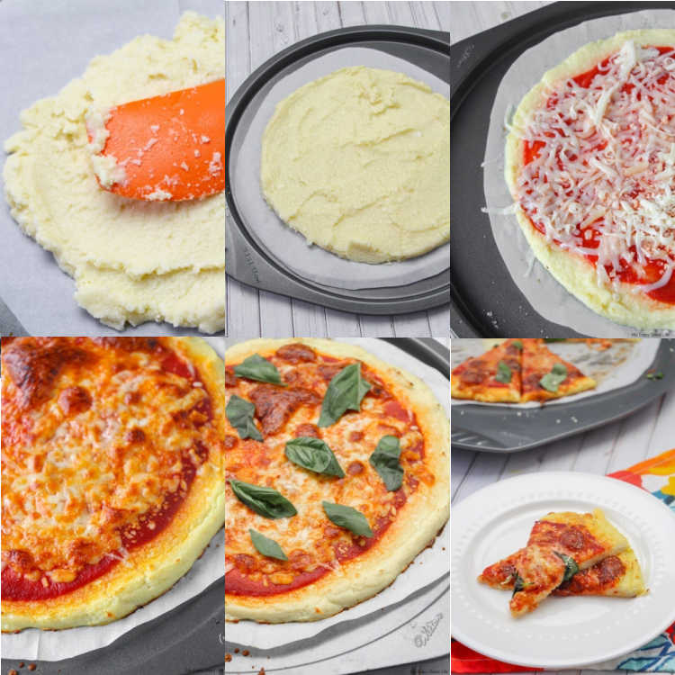 collage of cauliflower pizza crust