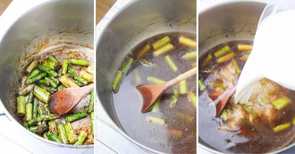 collage of images showing steps to make Healthy Cream of Asparagus Soup Recipe