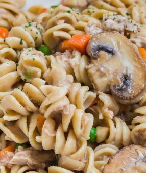 close up of healthy slow cooker tuna casserole