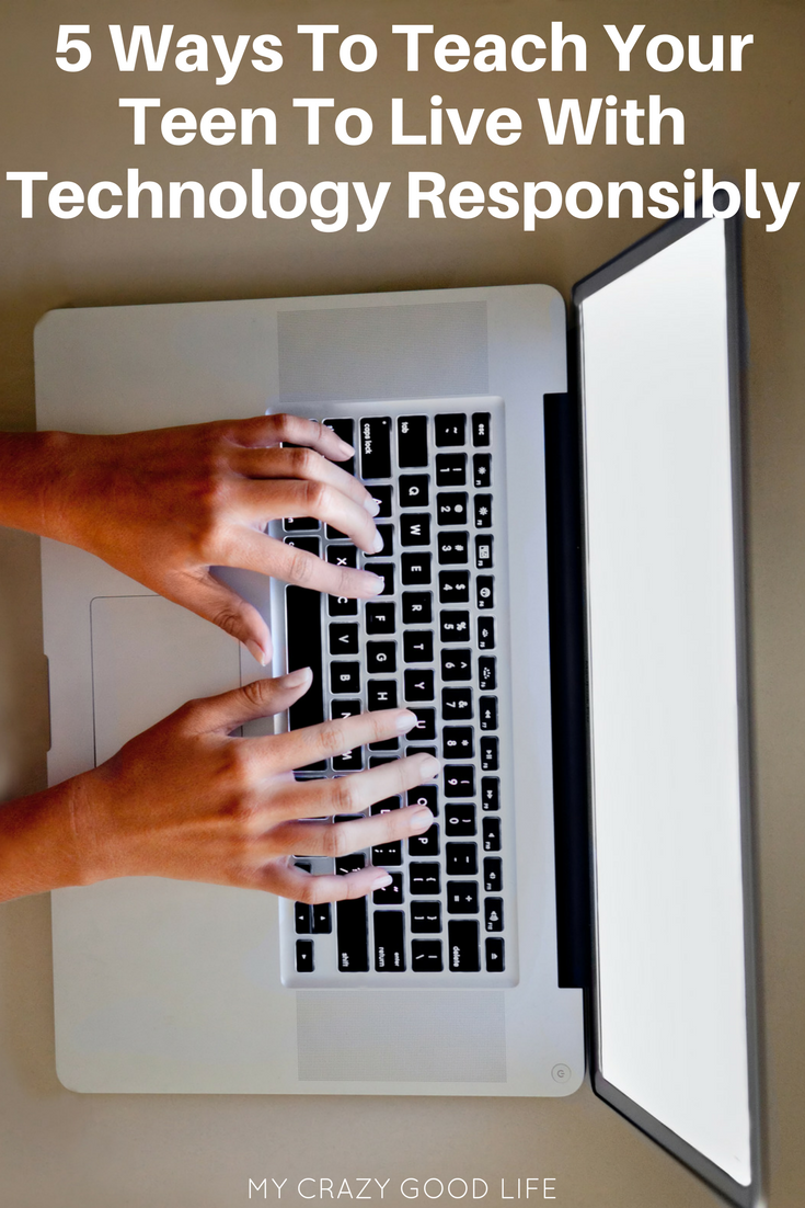 Technology is everywhere. There's no doubt about it. There's no hiding from it. I think it's safe to say that technology is here to stay. That's why I'm sharing these 5 ways to teach your teen to live with technology responsibly. Teen technology use does not have to be overwhelming or addictive. With some help and guidance you and your teen can both find a happy middle ground! #technology #teentech 