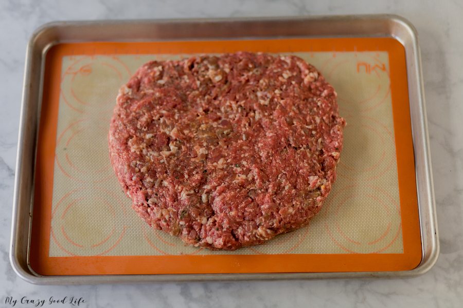 bottom of meatza ready for oven