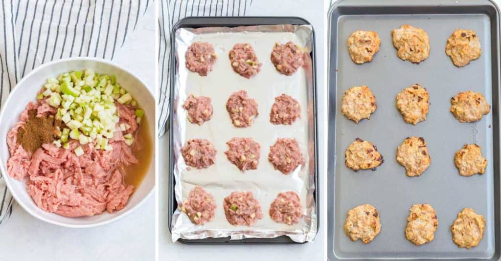 collage of pictures showing steps to make chicken sausage patties