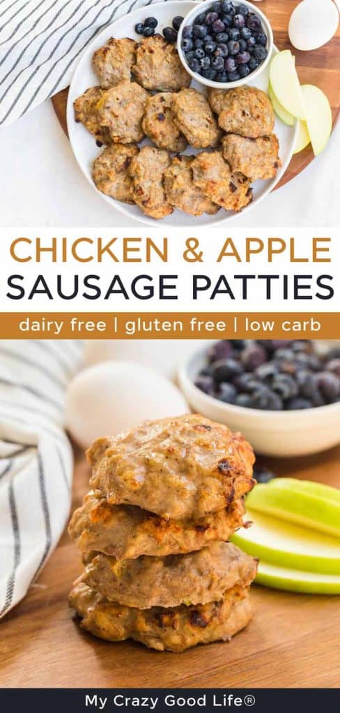 two images of sweet sausage patties and text for pinterest
