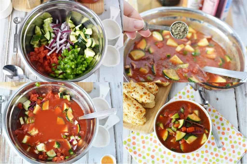 collage showing how to make gazpacho soup
