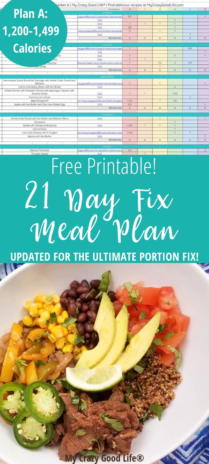 21 Day Fix Meal Plan A Eating Plan A 1 200 1 499 Calories My Crazy