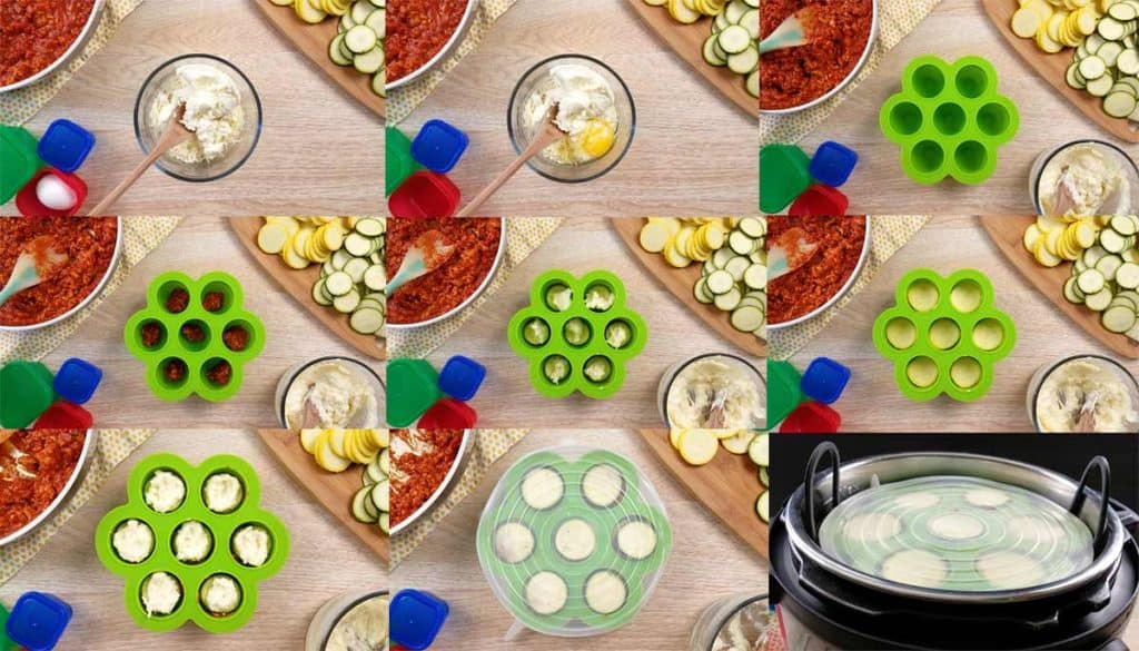 collage showing how to make mini lasagna bites in the Instant Pot