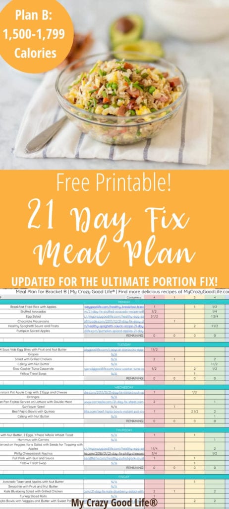 21 Day Fix Meal Plan B | Eating Plan B 1,500 - 1,799 Calories : My ...