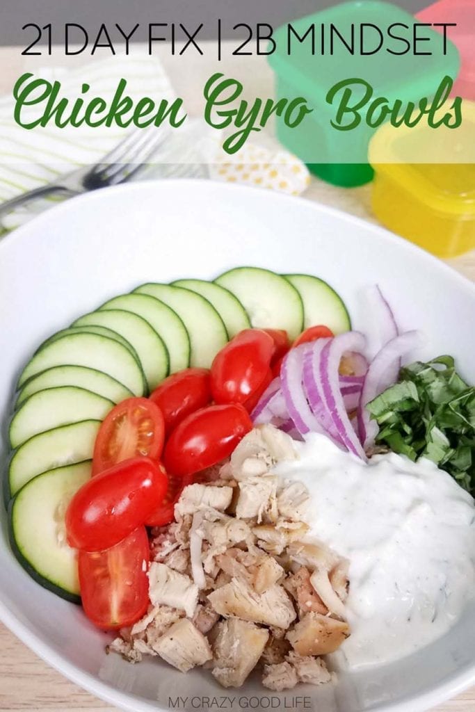 These healthy chicken gyro bowls with homemade tzatziki sauce are the perfect summer family meal! Delicious gyro chicken with fresh vegetables and homemade tzatziki sauce make this meal prep recipe one to save! #veggiesmost #2bmindset #21dayfix #mealprep #beachbody #dinnerrecipe #gyrobowl #healthydinner