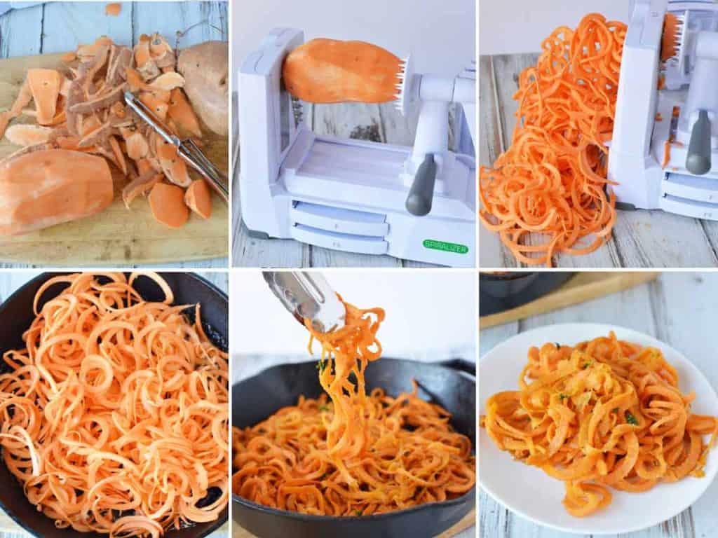 collage of images showing How to Make Sweet Potato Pasta