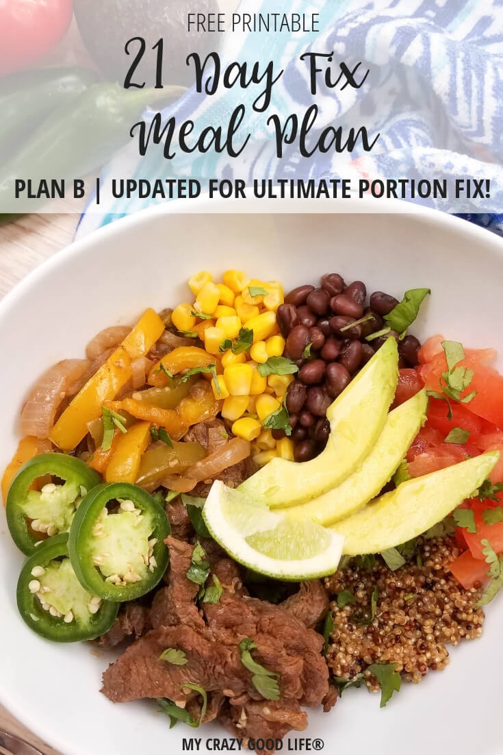 This free 21 Day Fix Meal Plan B is for the 1,500 calorie bracket. This is also an Ultimate Portion Fix Meal Plan for Plan B. Delicious and easy recipes and meals to get the best Ultimate Portion Fix results! Meal Planning and Prepping is so much easier with a plan!