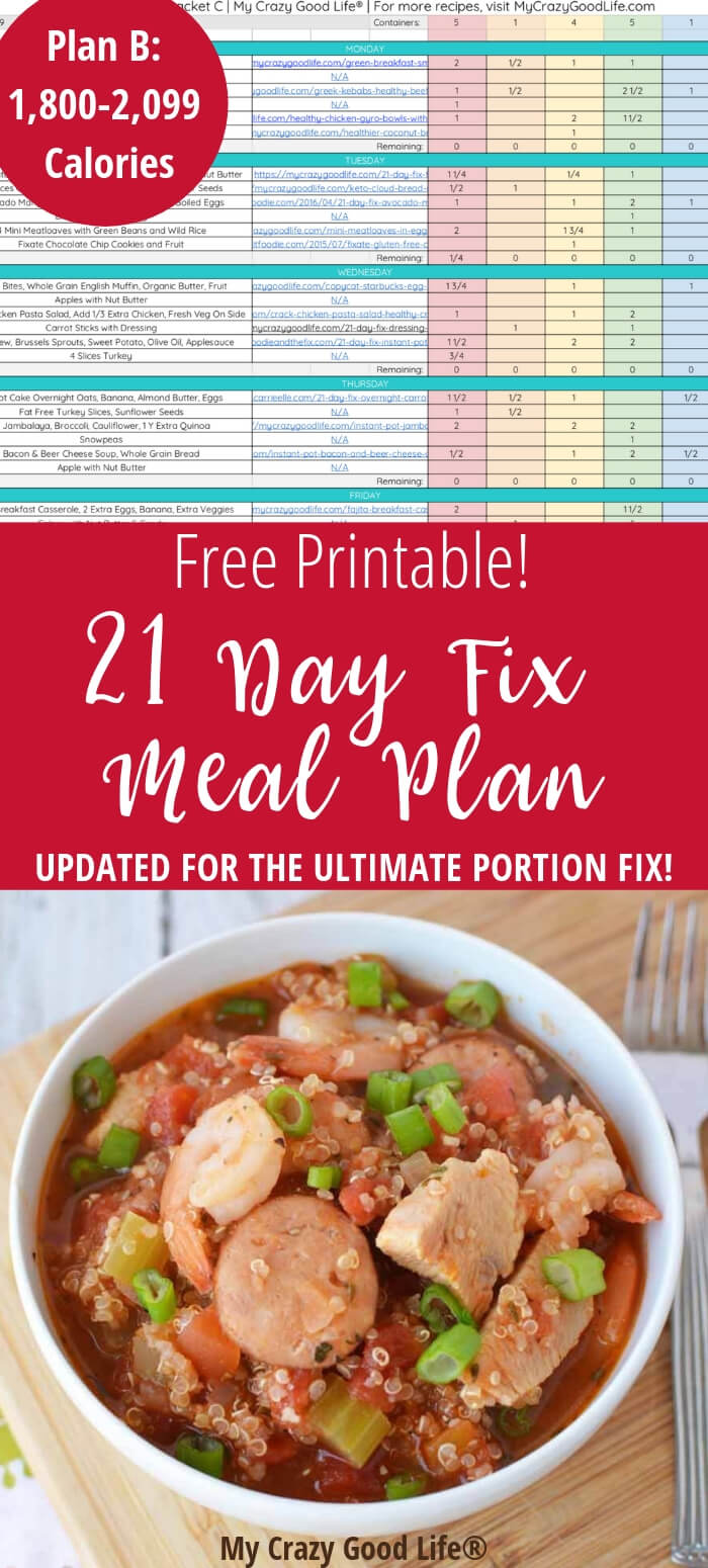 21 Day Fix Meal Plan C  1,800 - 2,099 Calories Per Day : My Crazy