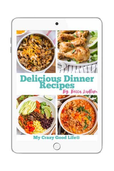 Cover of Delicious Dinner Recipe eBook on a white ipad screen.