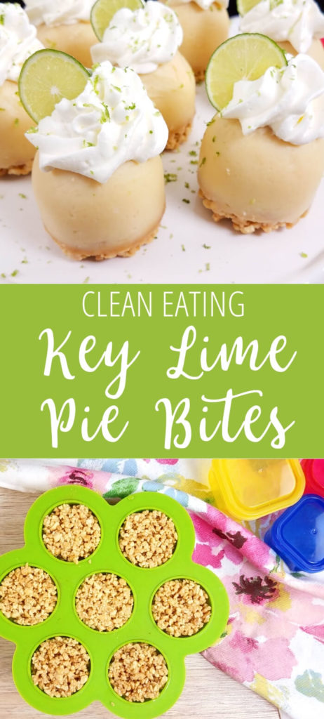 collage image with text of key lime pie bites and as they look in egg bite molds