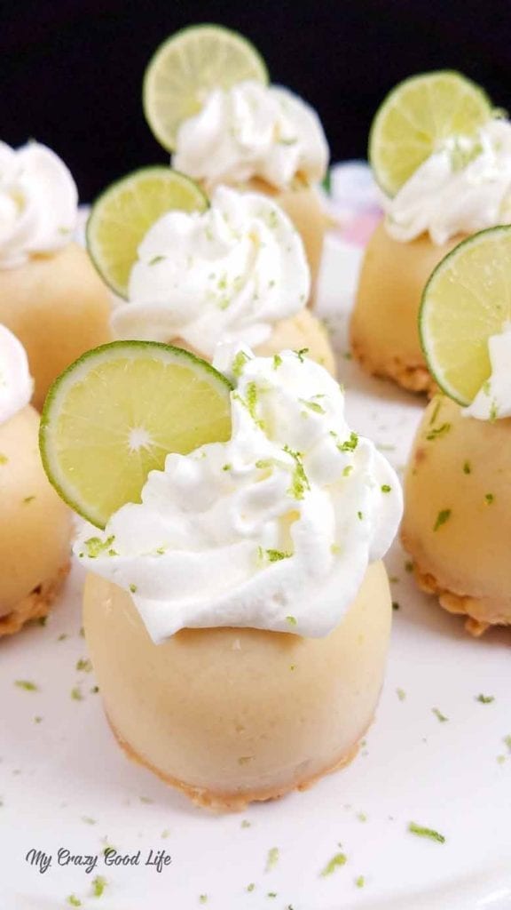 vertical image of key lime pie bites