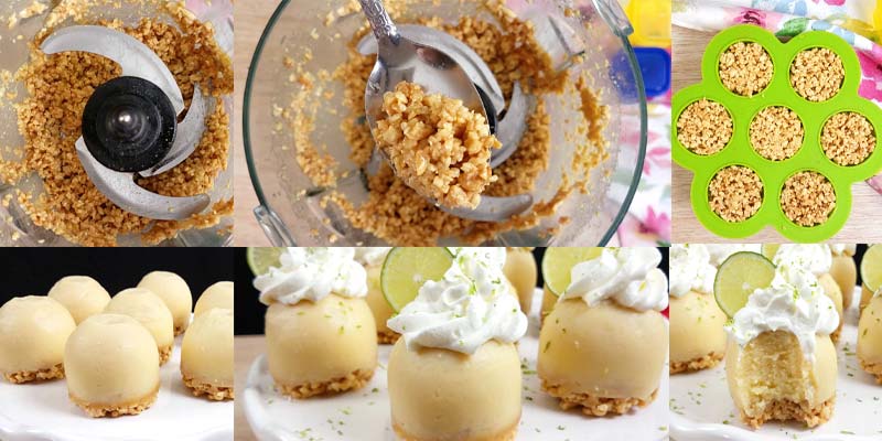 collage of how to make the peanut crust for these bites