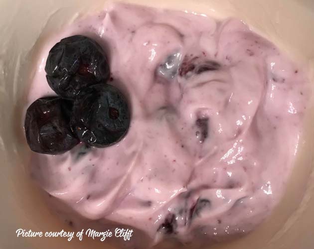 Greek yogurt with blueberries mixed in and on top