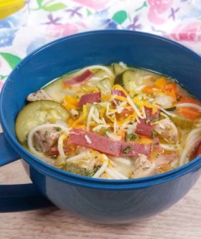 If you love Crack Chicken, you're going to love this homemade Crack Chicken Noodle Soup Recipe! The mix of cheese, bacon, and ranch in this comforting homemade soup is perfect on a chilly day. This is healthy Crack Chicken Soup, so you won't feel bad about saving the leftovers to eat all week! Cracked Out Chicken | Instant Pot Crack Chicken Soup | Slow Cooker Crack Chicken Soup | Healthy Soup Recipe #21dayfix #healthy #weightloss #weightlossrecipes #2bmindset #beachbody #healthysoup