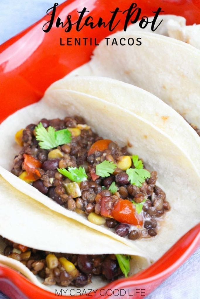 Instant Pot lentil tacos are a healthy dinner option! They're a great vegetarian taco recipe that is filling, fresh, and flavorful! The whole family will love these healthy lentil tacos. Lentil Tacos | Instant Pot Lentil Tacos | IP Tacos | Vegetarian Tacos #21DayFix #21DFX #2BMindset #healthyrecipes #dinnerrecipes 