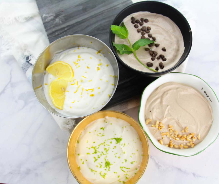 four bowls of wonder whips on a white counter