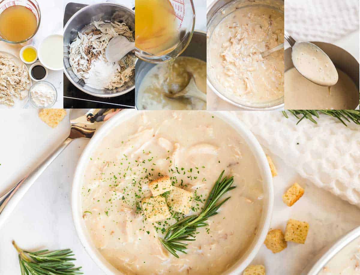 collage showing how to make homemade cream of chicken soup