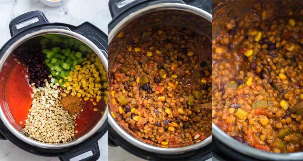 collage showing how to make lentil tacos in the instant pot